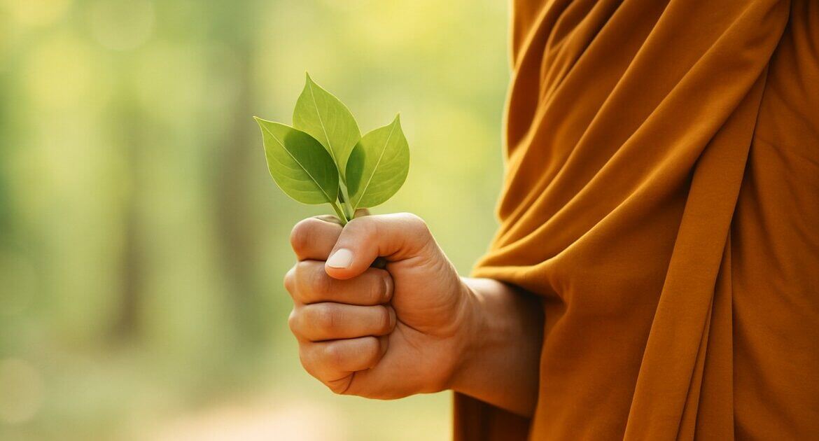 ใจความทั้งหมดของพระพุทธศาสนา หัวใจของพุทธศาสนาคือ "สิ่งทั้งปวงไม่ควรยึดมั่นถือมั่น" (Legacy Records) 2 หัวใจพุทธศาสนา, ใบไม้กำมือเดียว